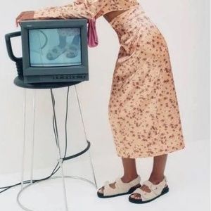 Zara Gold Floral Silk Midi Skirt